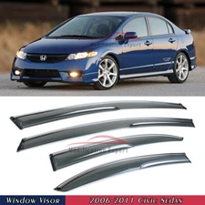 For 2006-11 Honda Civic Sedan Mugen Chrome Trim Smoked Window Visors Rain Guards