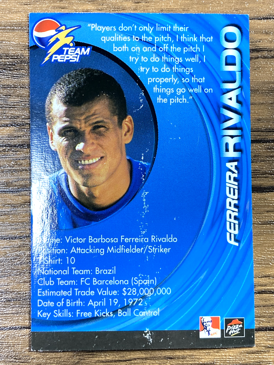 Team Pepsi 2002 FIFA World Cup Soccer Card Rivaldo KFC Pizza Hat