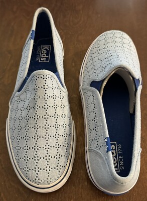 KEDS Double Decker PERFORATED Slip-On LOAFERS in Powder Blue  display picture 3