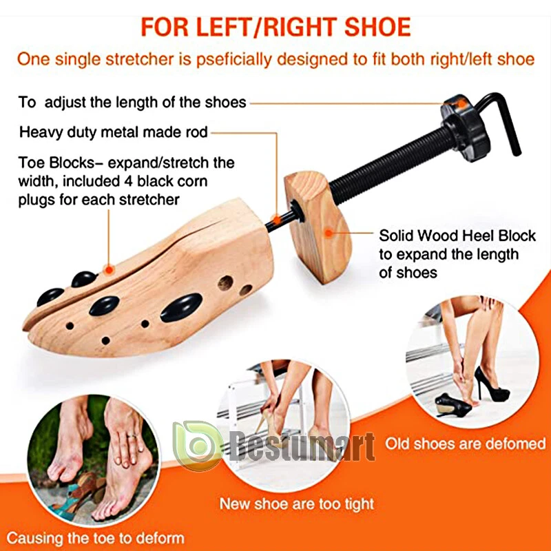 2-Way Adjustable Wooden Shoe Stretcher Expander Men Women Boot Shoes Size US4-13 - Image 4 of 4