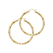 14K Tri Color Gold 3mm Diamond Cut Hoop Earrings for girls