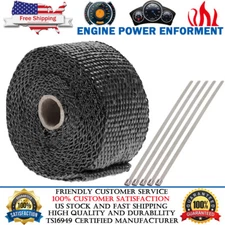 2" ROLL Motorcycle Black Fiberglass Exhaust Header Pipe Heat Wrap Tape + 5 Ties
