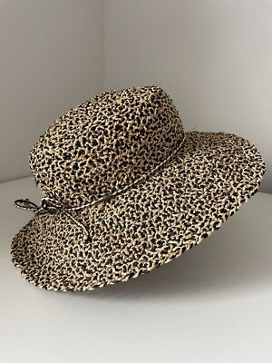 Scala Collection One Size Raffia Straw Black Beige Speckled Sun Hat