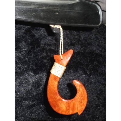 Extra Large Hawaiian Koa Wood Fish Hook 5" Hand Carved and Tied on Maui  Hawaii