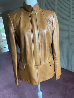 linda Allard Ellen Tracy chestnut leather jacket size