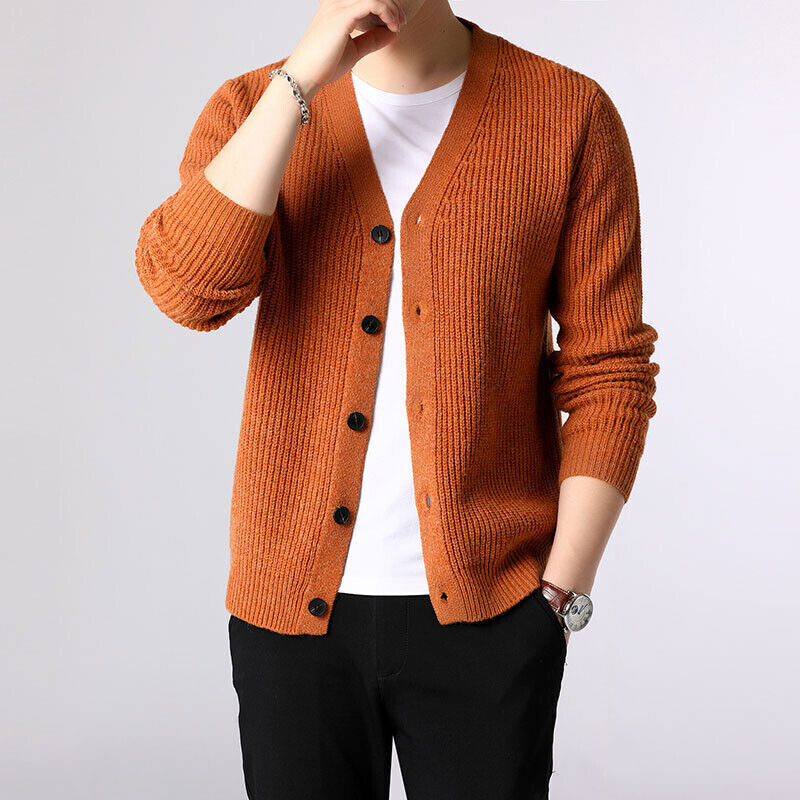 Sweater Men Cardigan Thick Slim Fit 