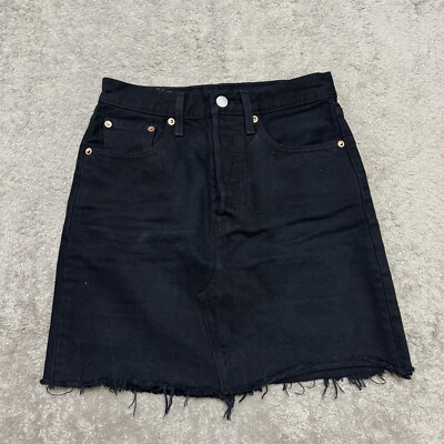 Levi's Premium Denim Jean Skirt Womens Size 24 Black Midi Button Closure 