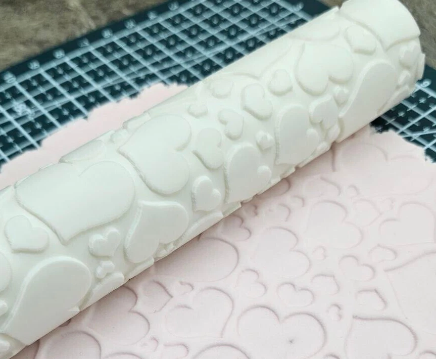 Heart Rolling Pin Embossed Fondant Icing Cake Decorating Pastry Crafts Stamp - Image 3 of 4