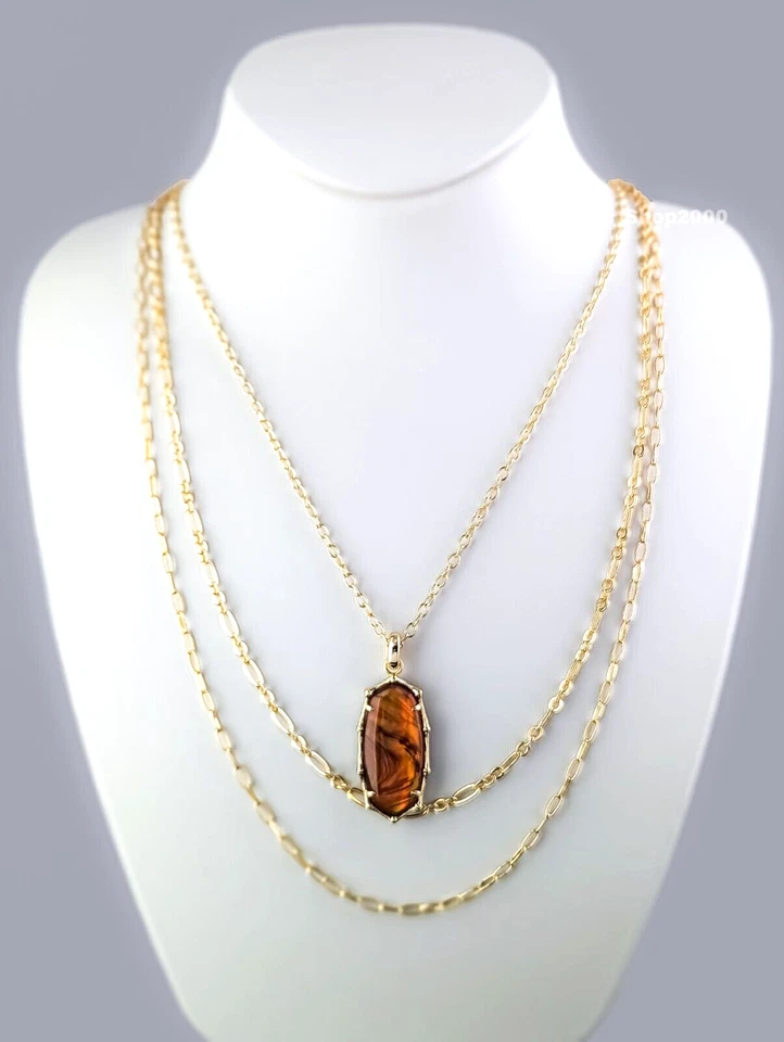 NEW 100% KENDRA SCOTT  Marbled Amber  Elle Vintage Bamboo Triple Strand Necklace