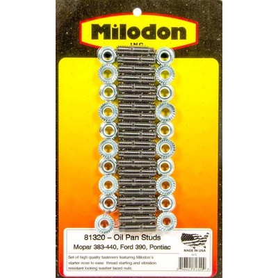 Milodon 81320, Kit Oil Pan Stud Various V8 Applications Hex Nuts Steel Black
