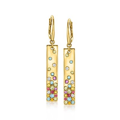 Ross-Simons Scattered Multi-Gmstn Bar Drop Earrings in 18k Gold Plate