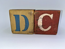 Vintage Large Wooden Alphabet Animal Toy Blocks Yellow Blue Block Cubes Lot of 2