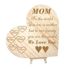Personalized Mom Heart Plaque with Kid Names, Love Gift for Mother from Family