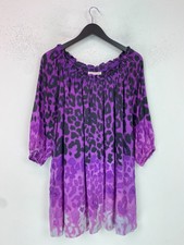 Spirito Di Artigiano Purple Black Animal Print Silk Tunic Top 3/4 Sleeve UK 18
