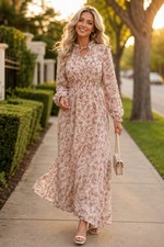 Women’s Floral Maxi Dress Long Sleeved Lightweight Smocked Boho Cottagecore XL