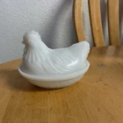 Vintage White Milk Glass Small Hen On Nest Candy Dish Cottage Granny Core