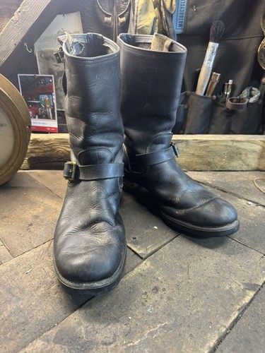 Vtg 1940s Engineer Boots Montgomery Ward Blue Band Leather Biker Motorcycle 10.5