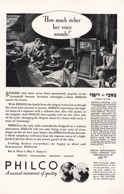 1932 Philco: How Much Richer Her Voice Sounds Vintage Print Ad