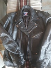 Allstate Leather Men’s Black Biker Motorcycle Jacket Zip Front Lined Size 50