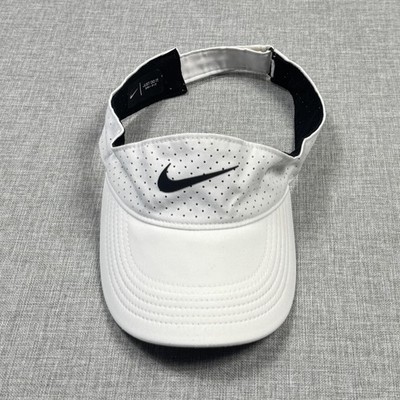 Nike Hat Visor Strap Back One Size White Featherlight Dri-FIT Running Mens