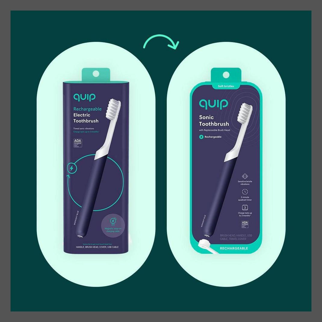 пластиковый дорожный футляр для звуковой электрической зубной щетки Quip с перезаряжаемым таймером креплением