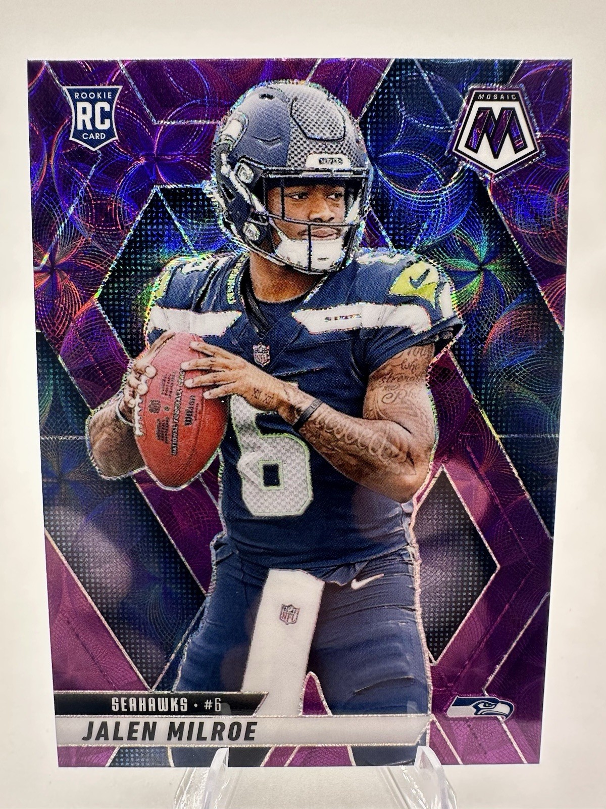 2025 Panini Mosaic - Jalen Milroe #322 Purple Scope RC Seattle Seahawks