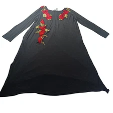 Collections Etc VTG Floral Embroidered Midi Dress Roses XXL Cottagecore Romantic