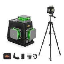 JEPPO Laser Level with Tripod,3D Green Laser Level 3x360 Self Leveling,12 Lin...