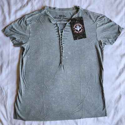 Affliction Standard Series Women's S Grey Dyed T-Shirt Biker Punk Grunge Tee NWT