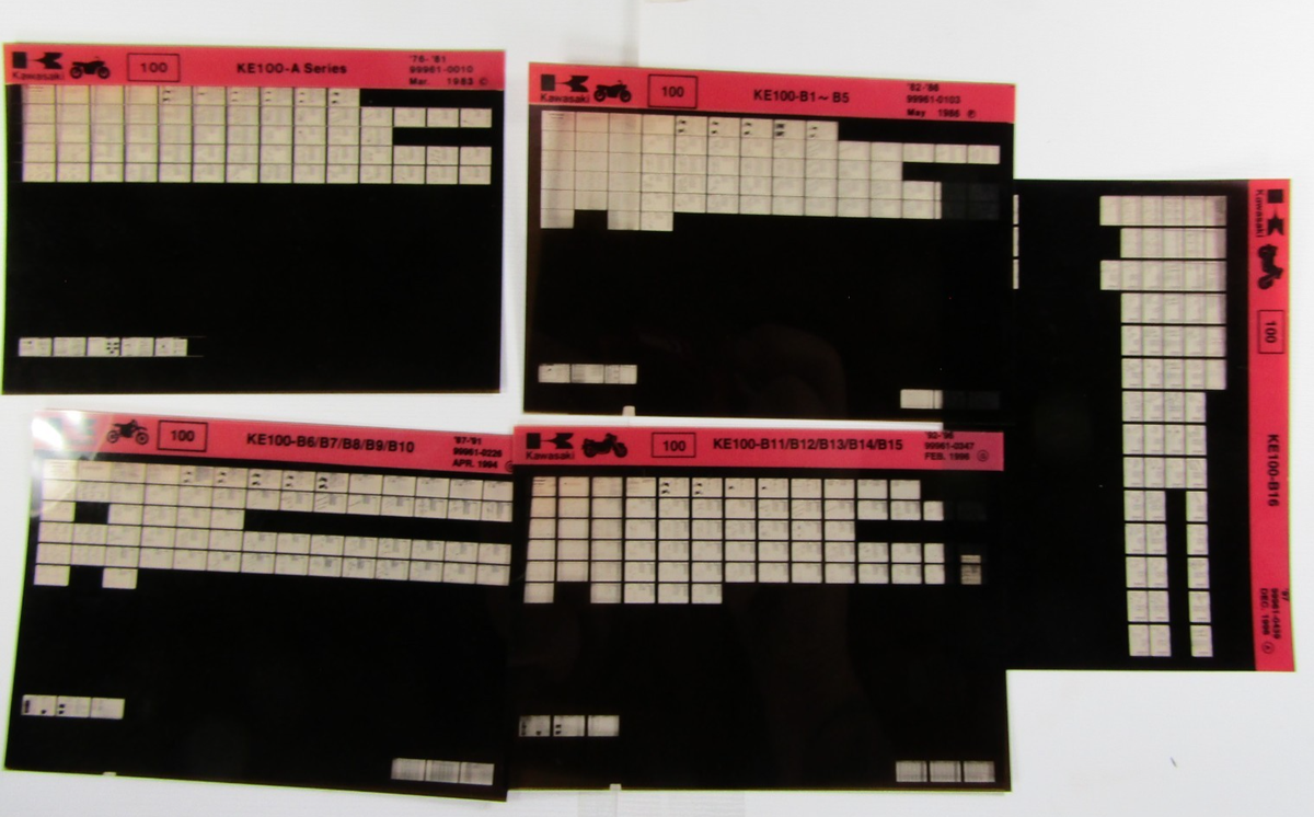 Kawasaki Parts Microfiche 1976-1997 KE100🔥99961-0010 0103 0228+