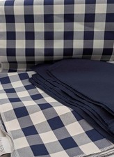 'LA Linen' Navy  White Checkered Tablecloth 60 X 102"  10 Navy Napkins USA