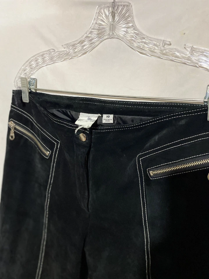 Vintage Women Wilson’s Black Suede Leather Pants Biker Motorcycle White Stitch - Image 4 of 4