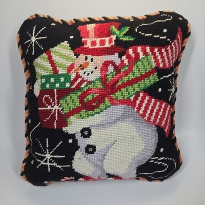 Snowman Holding Presents Needlepoint Pillow 12x12 NWT