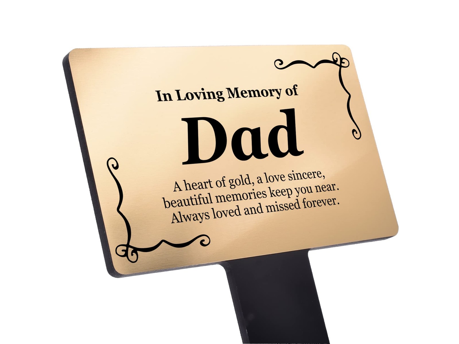 Gold “In Loving Memory Dad” Memorial Plaque – Outdoor Grave Marker Stake