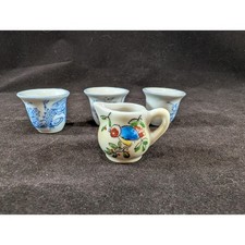 Vintage Miniature Porcelain Tea Set 3 Dragon Cups 1 Bird Creamer Made in Japano