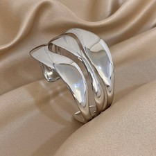 Punk Stainless Steel Wide Open Bangle Bracelet for Women Silver Geometric Jewelr