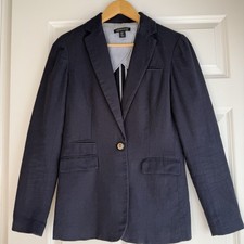 Linen Blazer Women Sz S Blue Smart Coastal Preppy Breathable Lightweight Lined