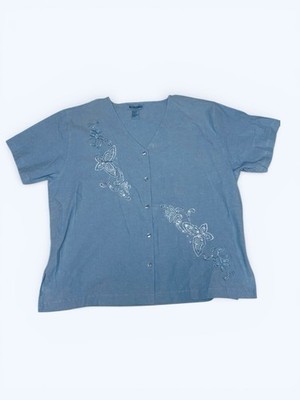 Fashion Classics Light Blue 100% Cotton Women's Short Sleeve Top Size XXL