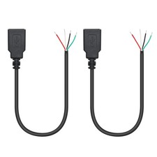 USB A Female to 4 Pin Bare Wire Open End Power Data Pigtail Cable 11 In 2 PCS