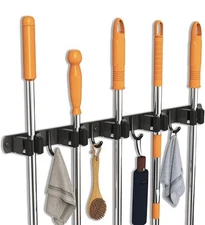 Mop And Broom Holder Wall Mount Upgraded Broom Organizer Wall Mount Black