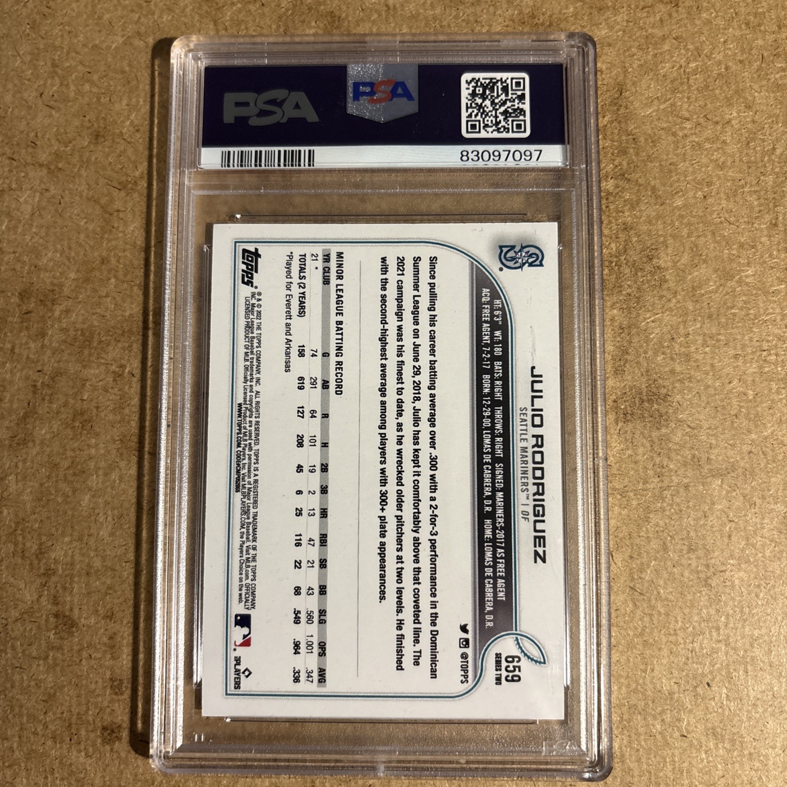 2022 Topps Series 2 JULIO RODRIGUEZ Rookie Card PSA 10 #659 SP Variation RC 🔥🔥 view 2