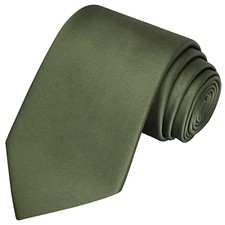 Mens Silk Tie Solid Satin Wedding Necktie  Gift Standard Length Olive Green