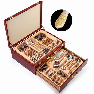 Hoffmayer S.G. 84-Piece Gold & Satin Flatware Set for 12 – Luxury