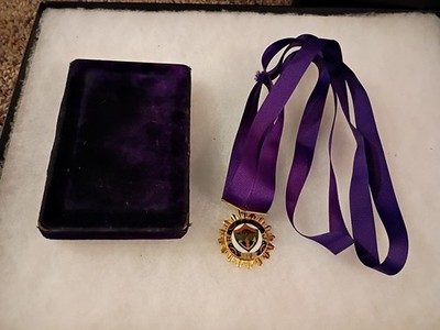 Vintage Royal Order of Jesters Medal Purple Ribbon Enameled Medallion Velvet Box