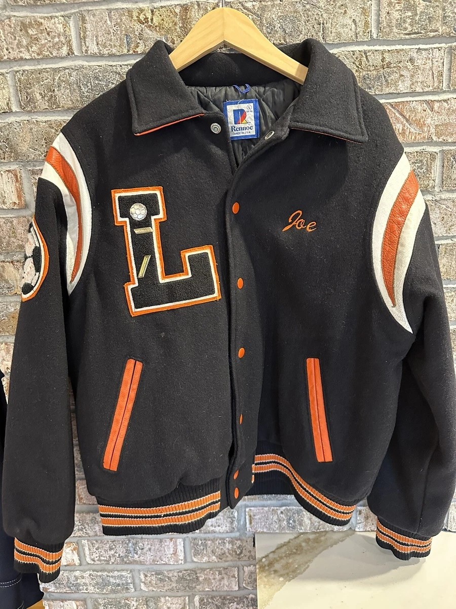 VTG Rennoc Classic Wool Varsity Letterman Jacket Black u0026 Orange Size Large  | eBay