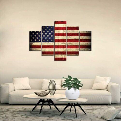 American Flag Painting Canvas Patriotic Concept USA Wall Art Poster - 5 Pieces - Picture 1 of 9