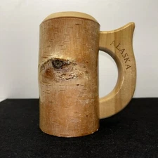 Vintage Alaska Wood Beer Stein Master's Touch Handcrafted Mug 6” Tall Rustic 8oz