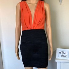 NWT Orange and Black color block Bandage Minidress clubbing cocktail party dress