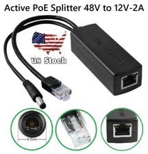 Active PoE Splitter Power Over Ethernet 48V to 12V 2A For IEEE802.3af 15.4W US