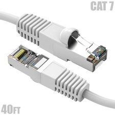 40FT Cat7 RJ45 Network Ethernet SSTP Patch Cable Shielded Copper 600MHz White